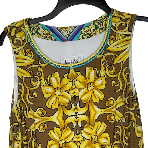 Joseph Ribkoff Floral Boho Tank Midi Dress Sleeveless Braid Neckline Small Women - Picture 2 of 8